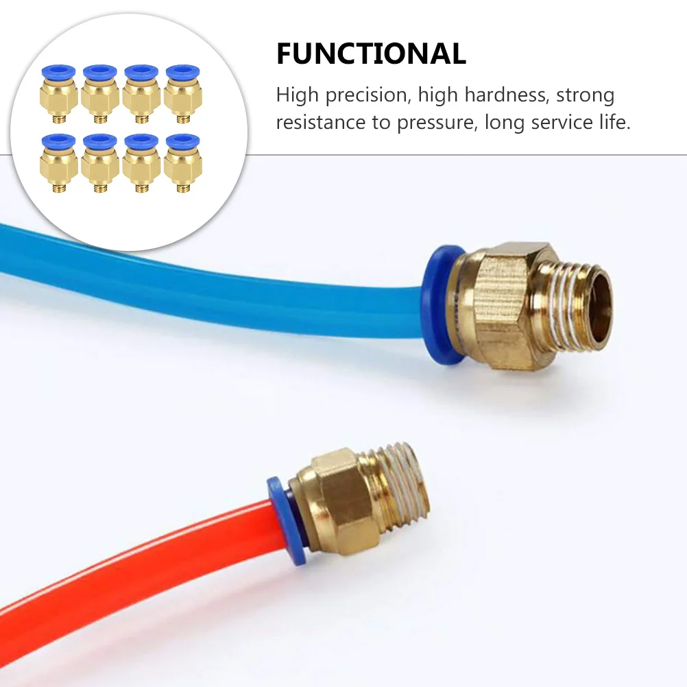 8Pcs 3D Printer Pneumatic Fittings Brass Connectors Oxidation Resistant Long Service Life Thread Adapters High Precision