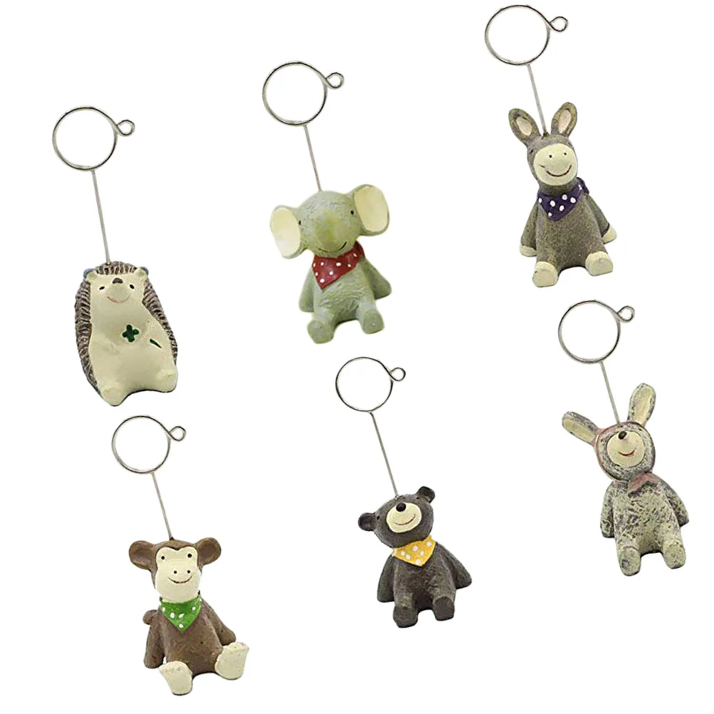 6Pcs Cute Animal Message Folder Metal Clip Desk Memo Holder for Office Restaurant Reception Decorative Tabletop Photo Display