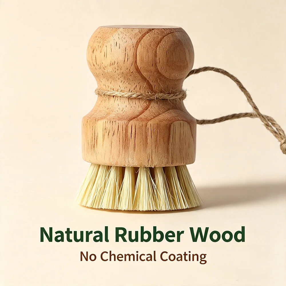 Solid Wood Dish Brush, Wooden Handle Pot Scrubber, Multi‑Purpose Kitchen Cleaning Tool for Bowl Pan Cookware