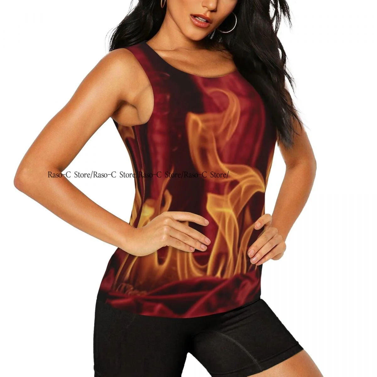 Women Sport tank Tops Loose Yoga Tops Quick Dry Workout Sport Tops Bright Flames Fire Yoga Shirt