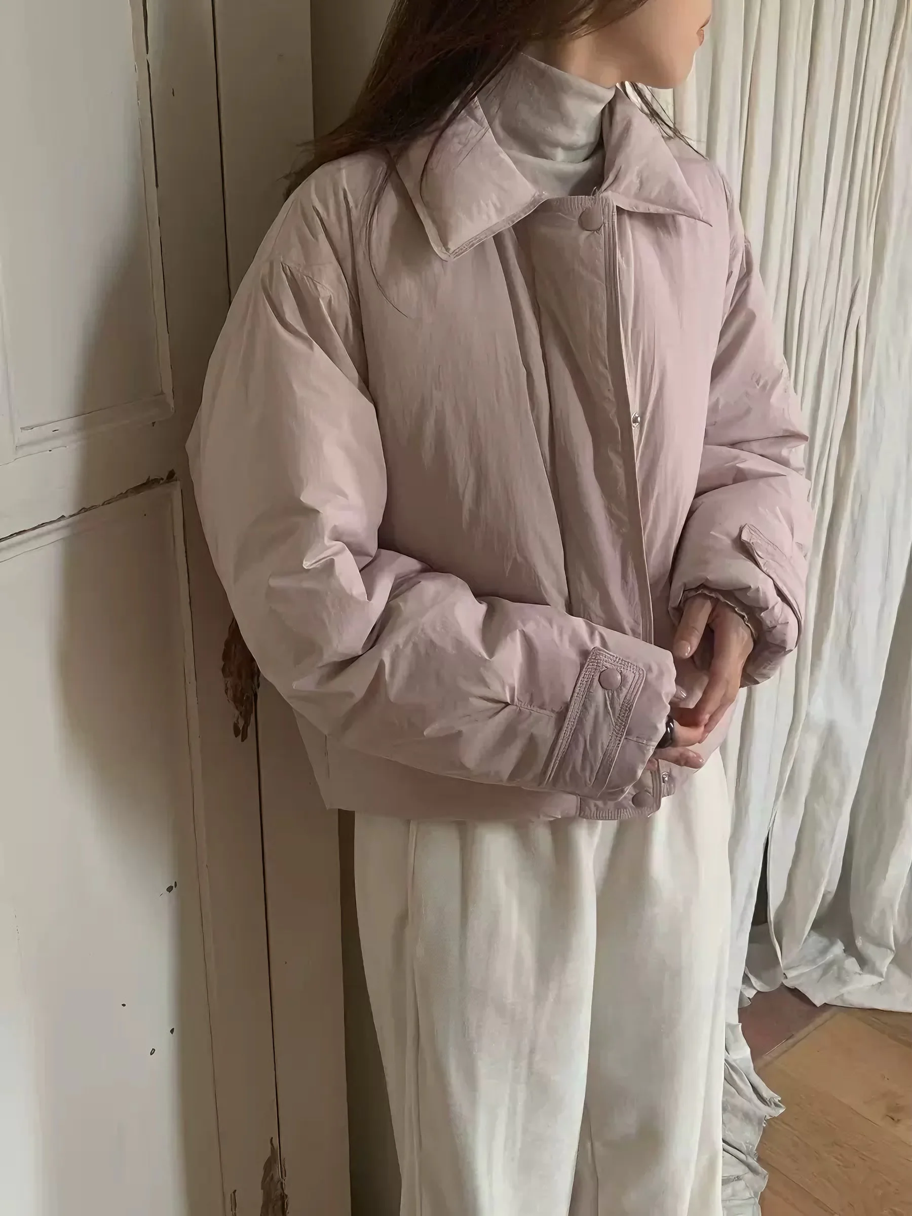 

90 Du Down Puffer Jaet Съемный меховой воротник Мягкая однотонная верхняя одежда для поездок на работу Нейлоновая ткань Long Sve Теплое пальто