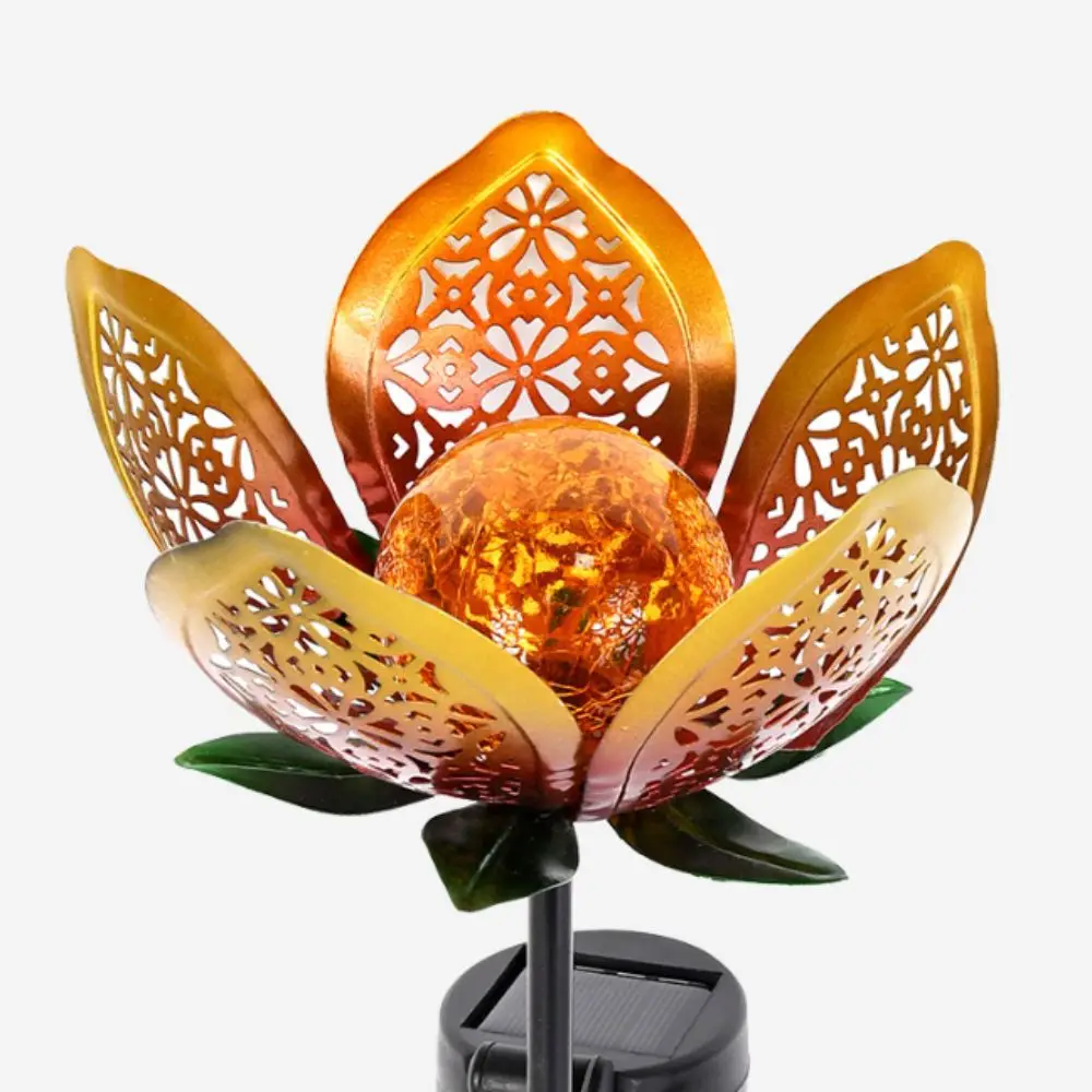 

Lotus Shaped Solar Powered Lamp Hollow Out Design Waterproof Garden Decoration Lamp LED Flower Iron Ground Plug Street Lamp