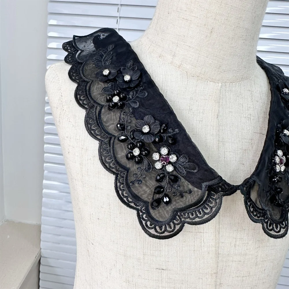 Insignia de cuello nuevo para mujer, cuello de encaje, accesorio de cuello de camisa, chal con cordones, vestido versátil con cuello de muñeca, decoración de blusa