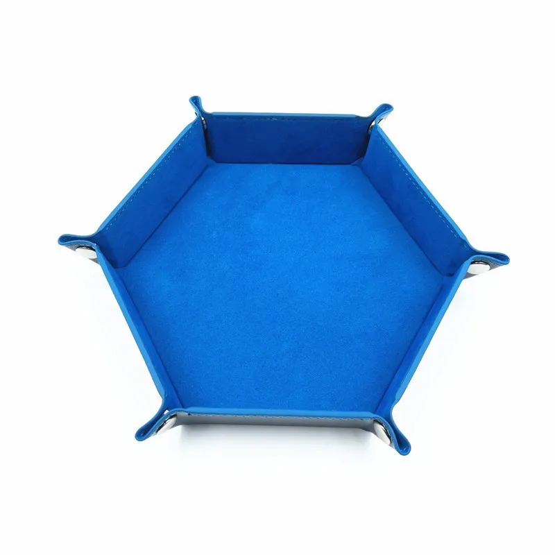 Sechseckiges Flanell-Würfeltablett, faltbare Aufbewahrungsbox, PU-Spielschale, Desktop-Aufbewahrungsbox, Schmucktablett