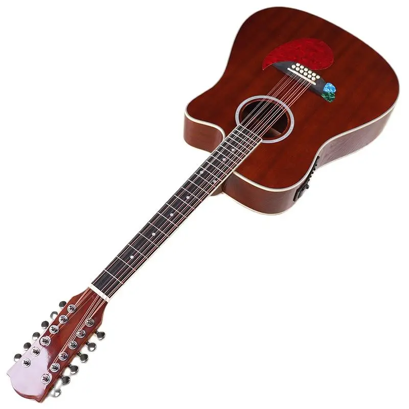 High Gloss 12 String Acoustic Guitar 41 Inch Western Guitar Spruce Wood Top Folk Guitar Black and Natural Color