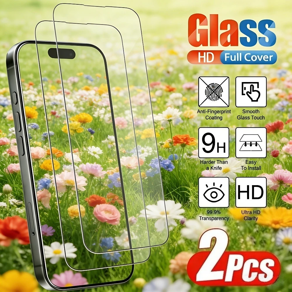 

2 шт. Защитное стекло Ultra HD Full Screen для iPhone 17, 16, 15, 14 Pro Max, 17e Air, 16, 15, 14 Plus, 13, 12, 11 Pro, твердость 9H, закаленное стекло