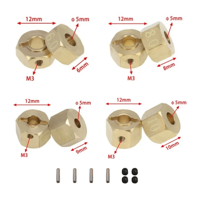 

4pcs Brass 12mm Hex Wheel Hub Adapter 8/9/10mm For Axial SCX10 III CC01 WRAITH GEN8 90027 90034 1/10 RC Crawler Car Parts