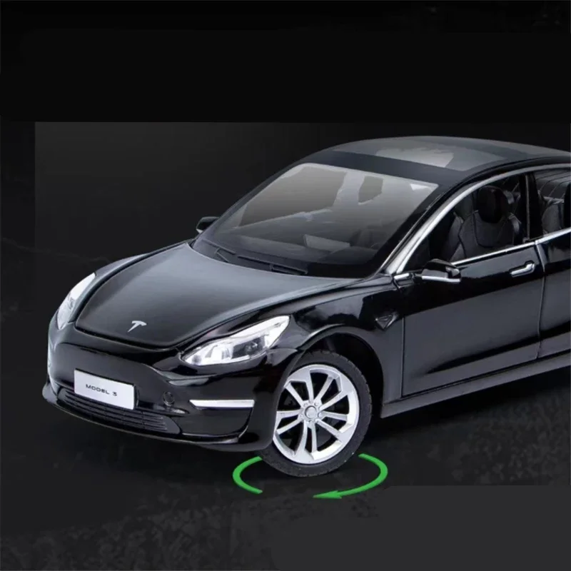 1:24 Alloy Tesla Model 3 Car Model Diecasts Metal Vehicle Car Model Simulation Sound Light Kids Toy Gift Collection