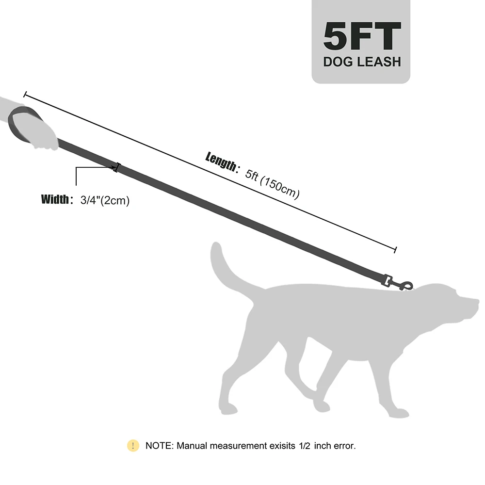 5ft Heavy Duty Nylon Dog Walking Leash, Durable Comfort Leather Handle Pet Training Lead, Anti-Pull Metal Clasp Walking Leashes view 6
