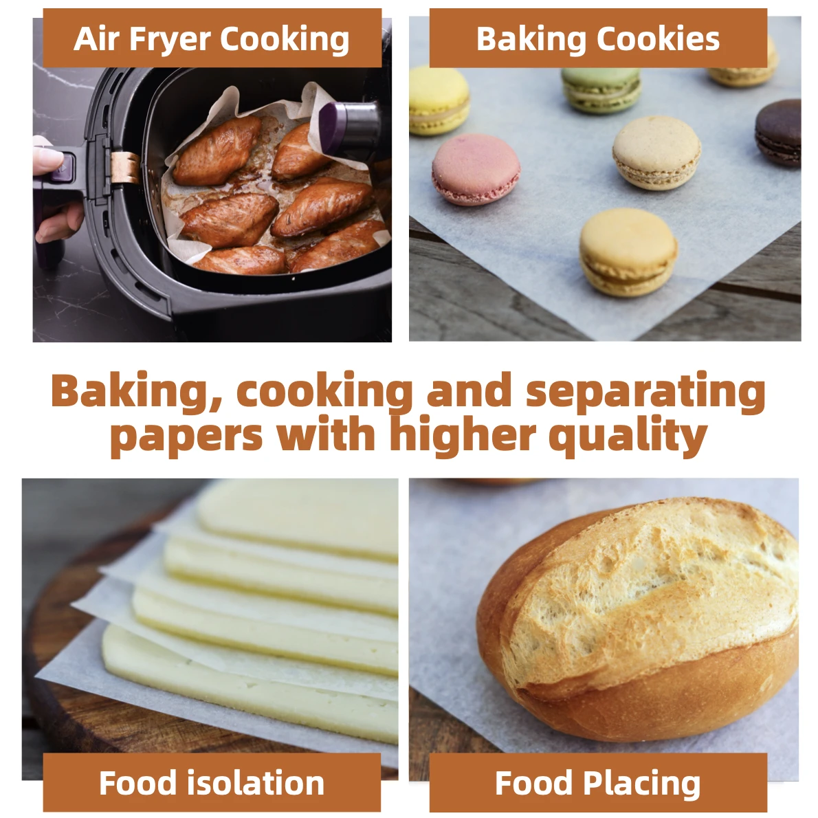 200pcs Parchment Paper Baking Sheets Non-Stick Precut For Baking Grilling Air Fryer Steaming Cookie Disposable Mats Wax Paper