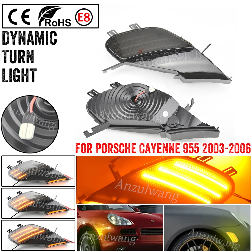 For Porsche Cayenne 955 2003-2006 2Pcs Dynamic LED Side Marker Lights Turn Signal Blinker Indicator Lamps OEM# 95563103310