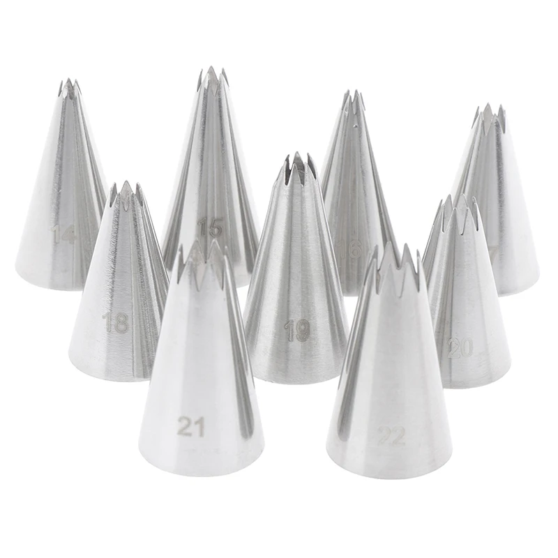 9pcs Open Star Cream Piping Nozzles Cake Decorating Set Metal Pastry Bag Tips