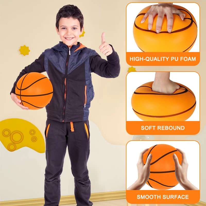 Silent Basketball Diameter 18/21/24 CM Indoor Mute Bouncing Basketball High Density Soft PU Foam Squeezable Ball Quiet No Noise