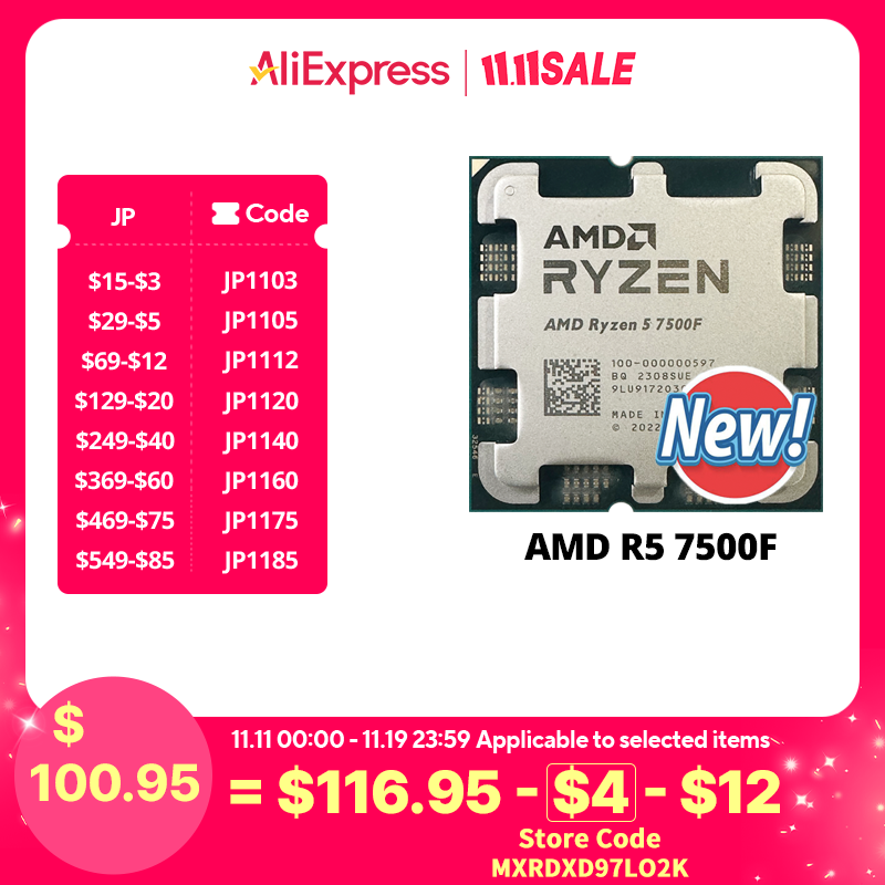   AMD Ryzen 5 7500F R5 7500F 3.7GHz 6-Core 12-Thread CPU Processor 5NM L3=32M 100-000000597 Socket AM5 Without cooler 