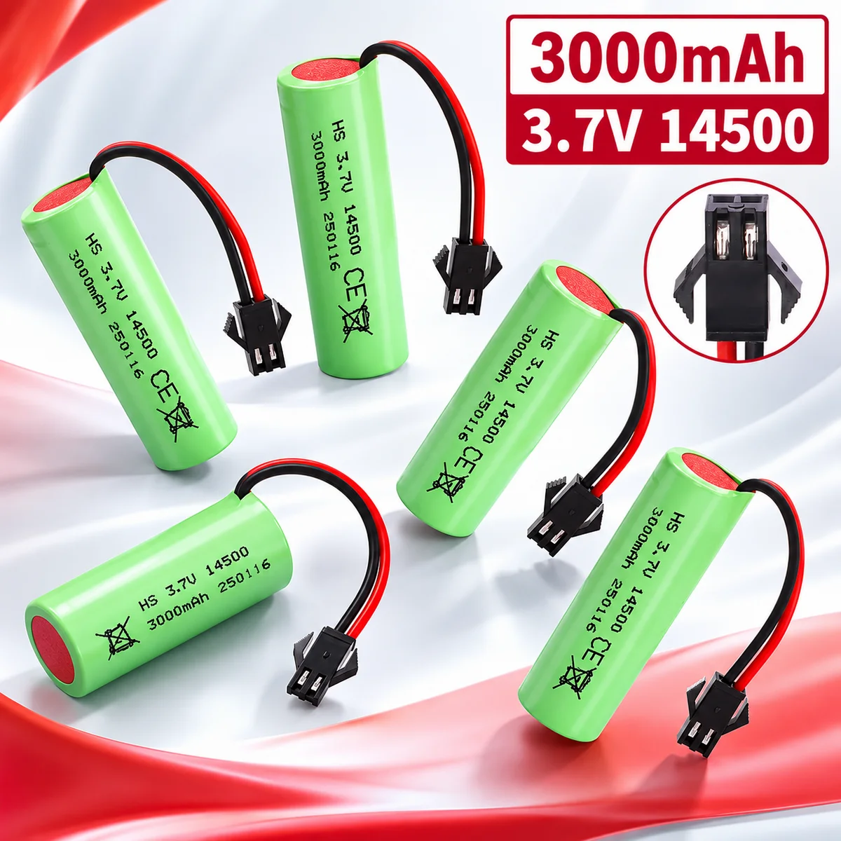 14500 Li-ion Replacement Battery 3.7V 3000mAh with SM-2P Plug for C2 D828 RC Stunt Dump Car Toy, Rechargeable Power Pack