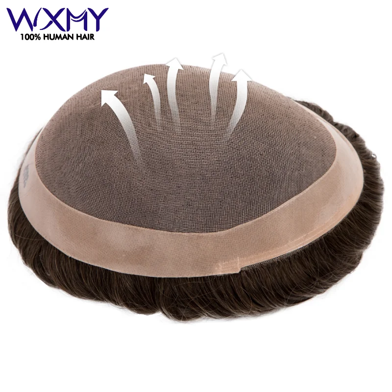 Upgraded Fine Mono With Toupee for Men 6Inch High Quality Men's Wig Human Hair Toupee Men's Hair System Prosthesis Man Wig