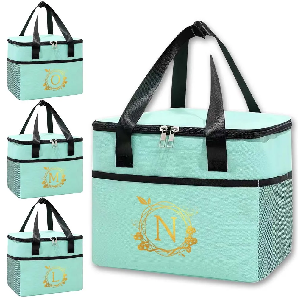 

Food Tote Thermal Insulated Bag Storage Handbag Simplicity Lunch Bags for Unisex Picnic Organizer Boxes Wreath Letter Pattern