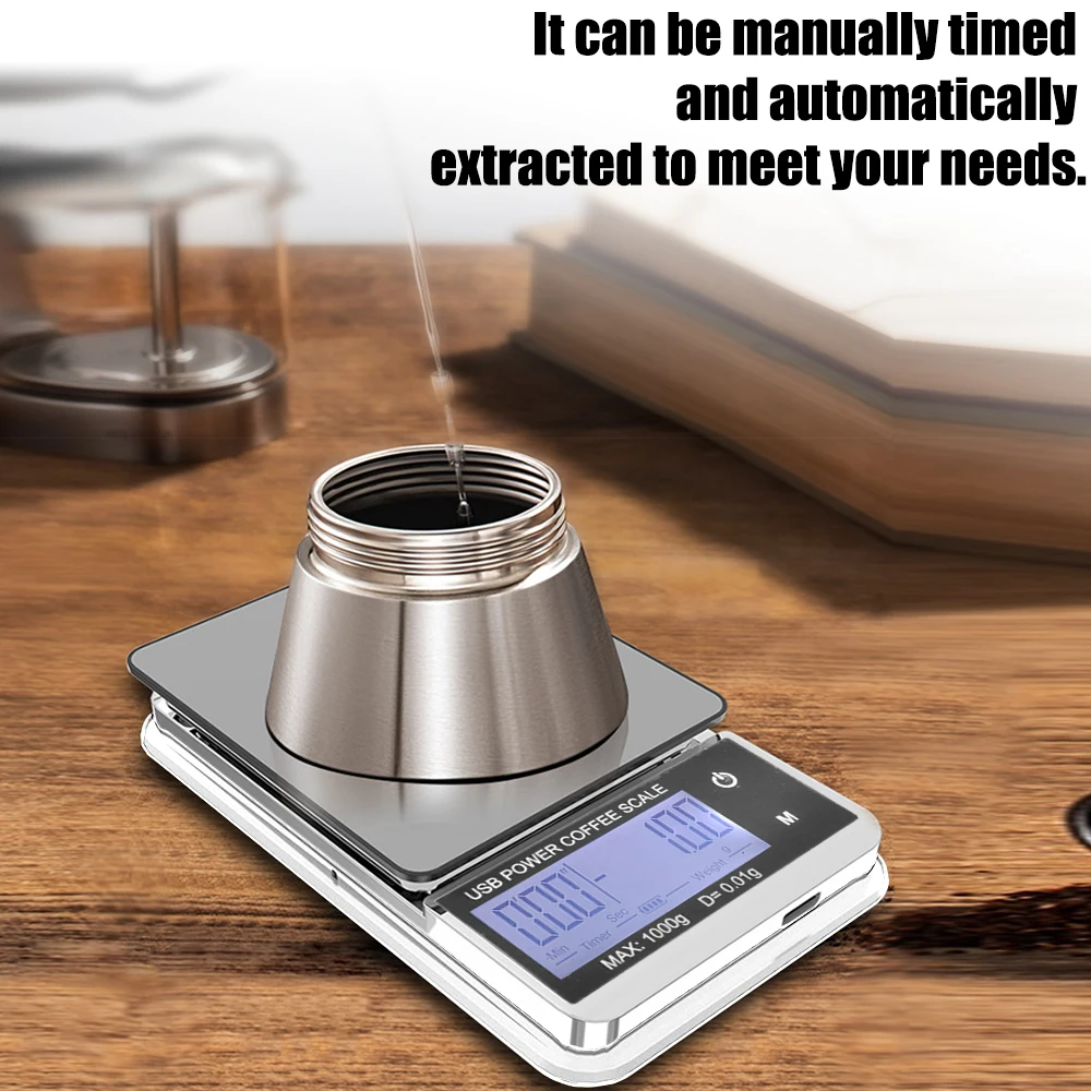 Mini Pocket Scale Electronic Scale High Precision Cyclic Rechargeable Digital Kitchen Coffee Scale 1000g/0.01g Auto Timer