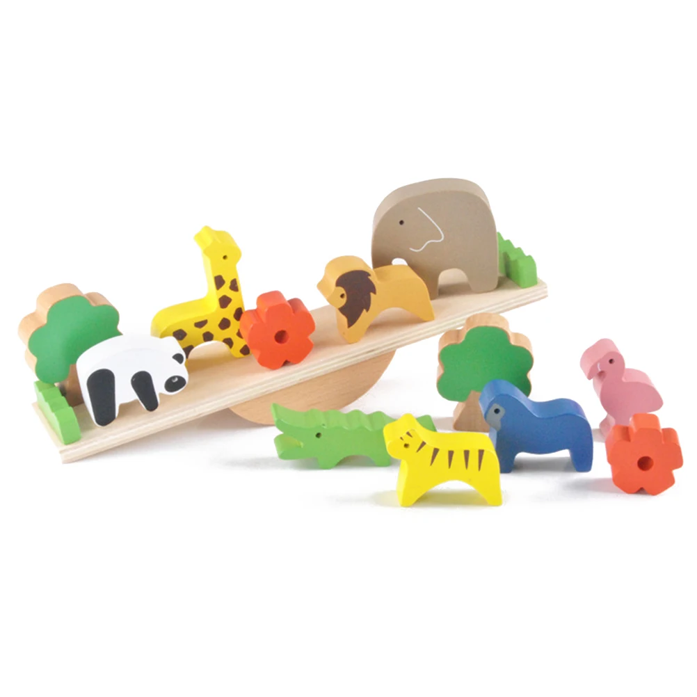 

Animal Wooden Balancing Game Montessori Toddler Toys Wooden Toys Ark Balancing Blocks Shape Kids Play Set