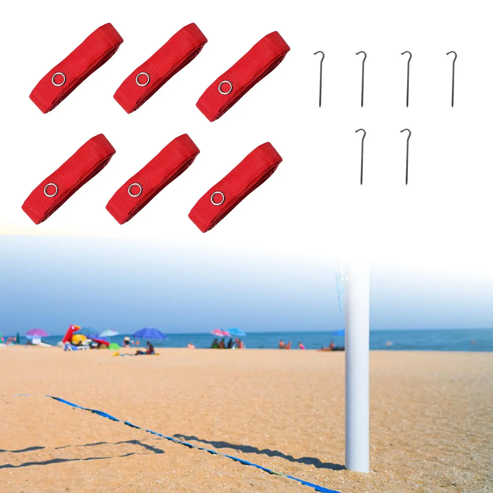 Portable Beach Volleyball Court Marking Lines Kit Stainless Steel Anchors Supplies for Party and Training