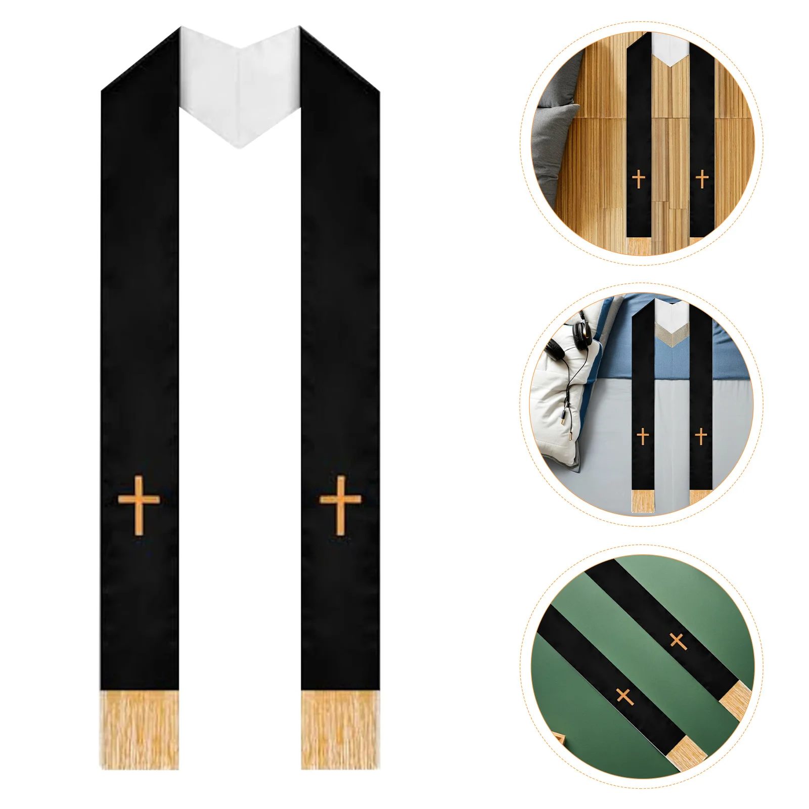 

Double-Sided Satin Clergy Stole Embroidered Cross Tassel Wedding Pastor Shawl Bridal Wrap Reversible Church Ceremony