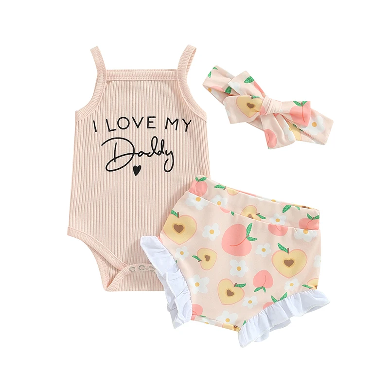 Newborn Baby Girl Clothes Daddys Girls Summer Outfit Sleeveless Knit Romper Floral Bloomer Shorts Set