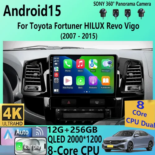Android 15 2din Carplay Radio de coche para Toyota Fortuner HILUX Revo Vigo 2007 - 2015 reproductor de vídeo Multimedia estéreo GPS sin DVD 2DIN