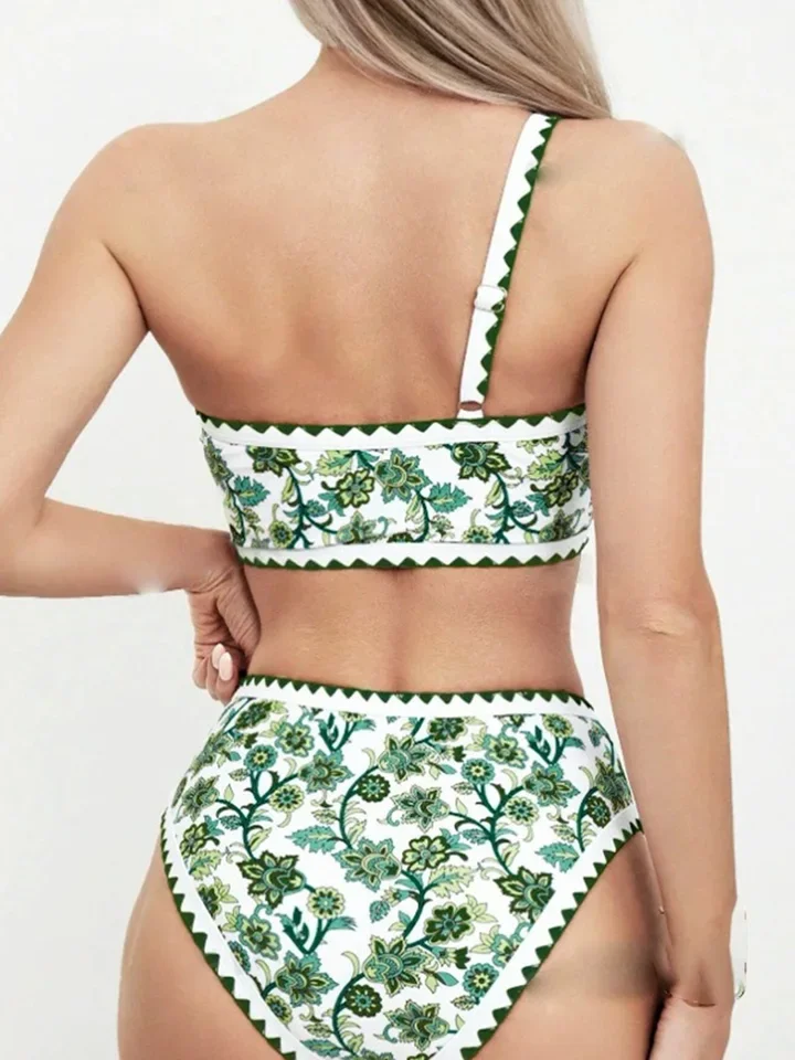 Vzvn Sexy One Shoulder Print Bikini 2 Piece Women Split Swimsuit Beach Vacation Bikinis 2025 New All Season Backless Bikinis Set