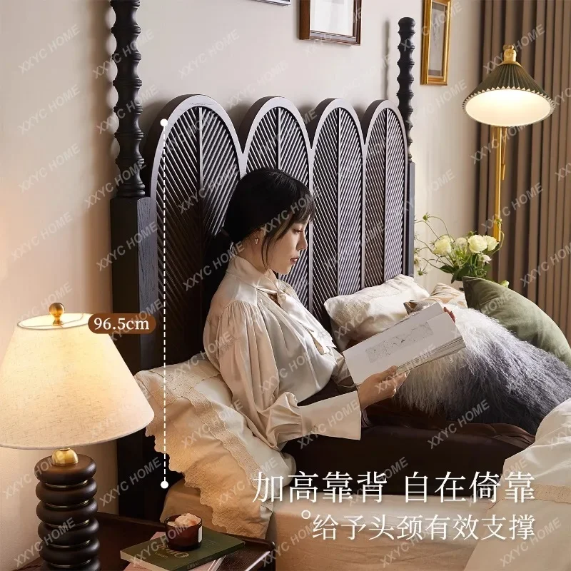 Vintage Solid Wood Bed American Style Master Bedroom Double Bed Simple Modern Bedroom Furniture Antique Wedding Bed