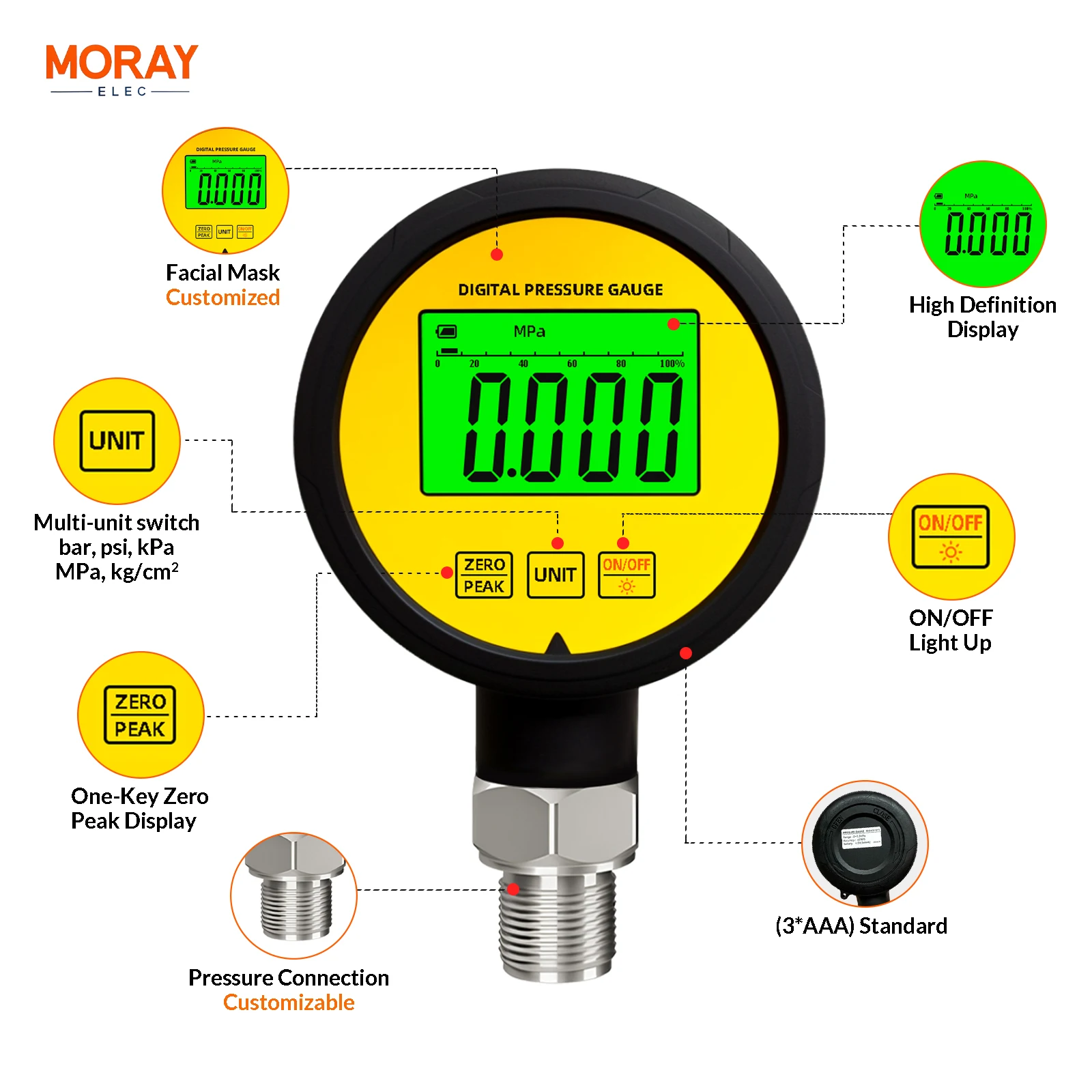 

2025 Premium Moray ME260P High Accuracy 250bar General Digital Pressure Gauge for Air Oil Meter Pressure Transducer Digital