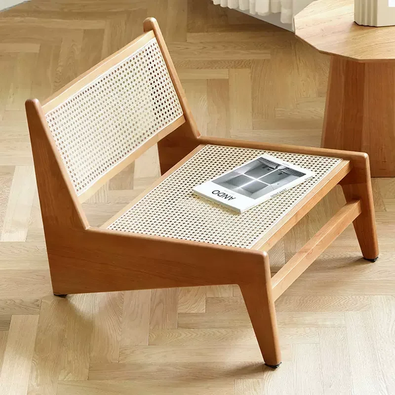 Modern Simple Solid Wood Rattan Chair, Recliner Kangaroo Chair, Balcony, Living Room Leisure Rattan Chair Designer Shape