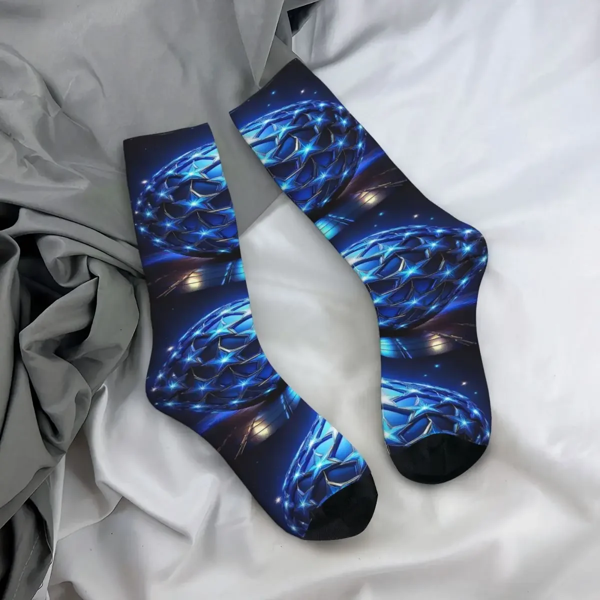 كرة كروم زرقاء ممدودة مع جوارب نجوم زرقاء جوارب هاراجوكو فائقة النعومة جوارب طويلة لجميع المواسم لهدايا عيد الميلاد للجنسين #4