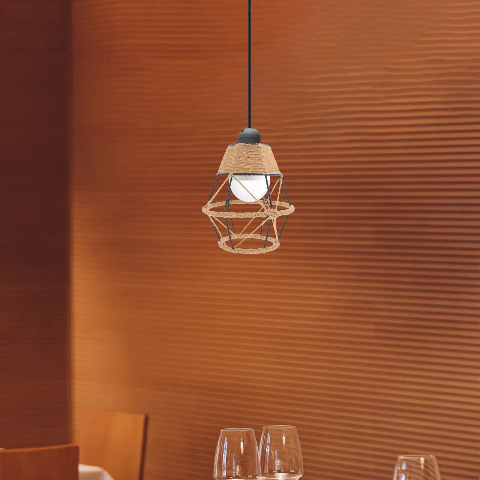 

Woven Rope Iron Lampshade Rustic Industrial Metal Light Shade E27 Socket Wall Lamp for Living Room Bedroom Dining Room Decor