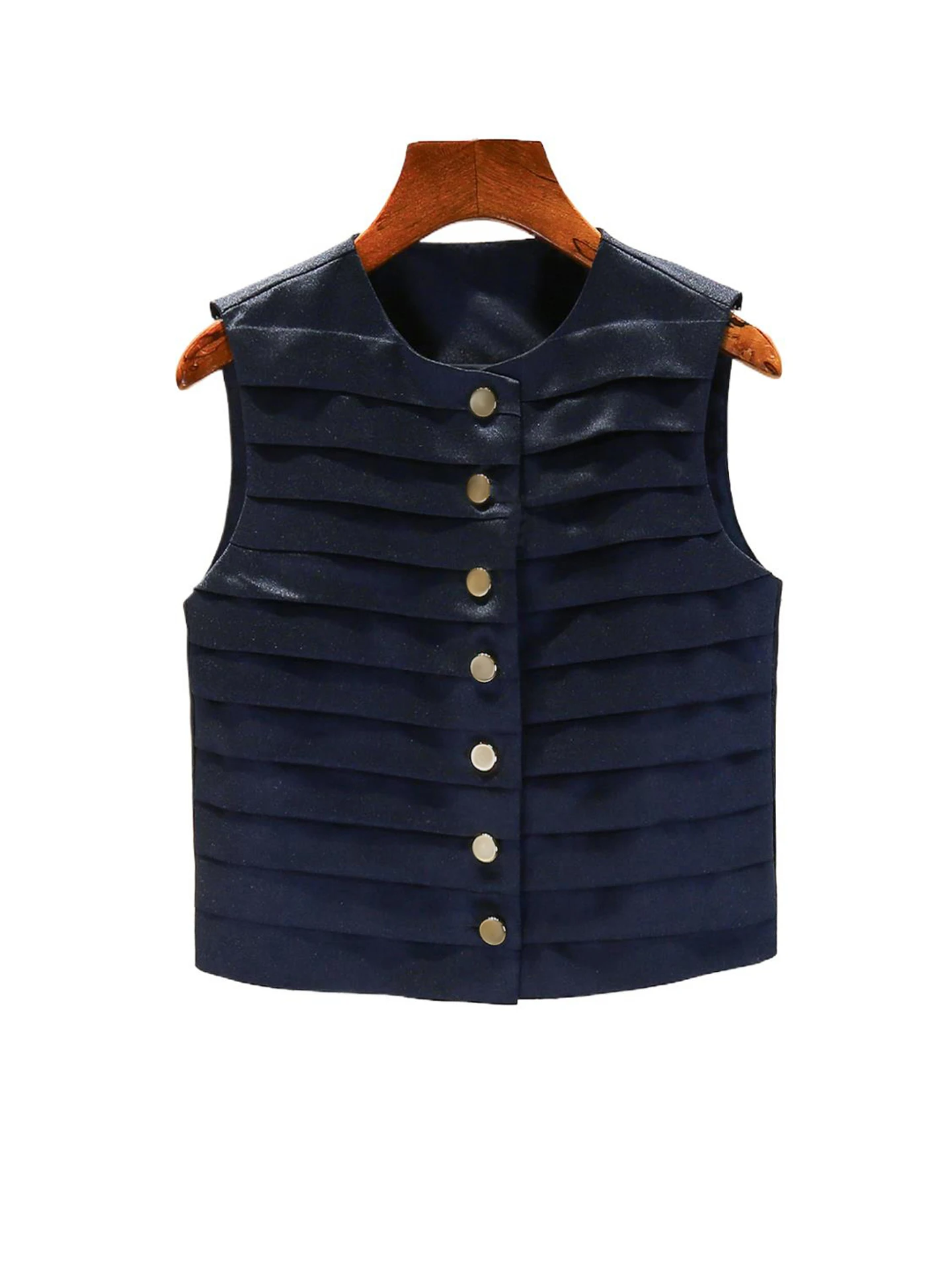 

S Home Nan You High End Women's Summer Hepburn Sle Pleated Svel Vest Top Commute Sle ort Length Single Button