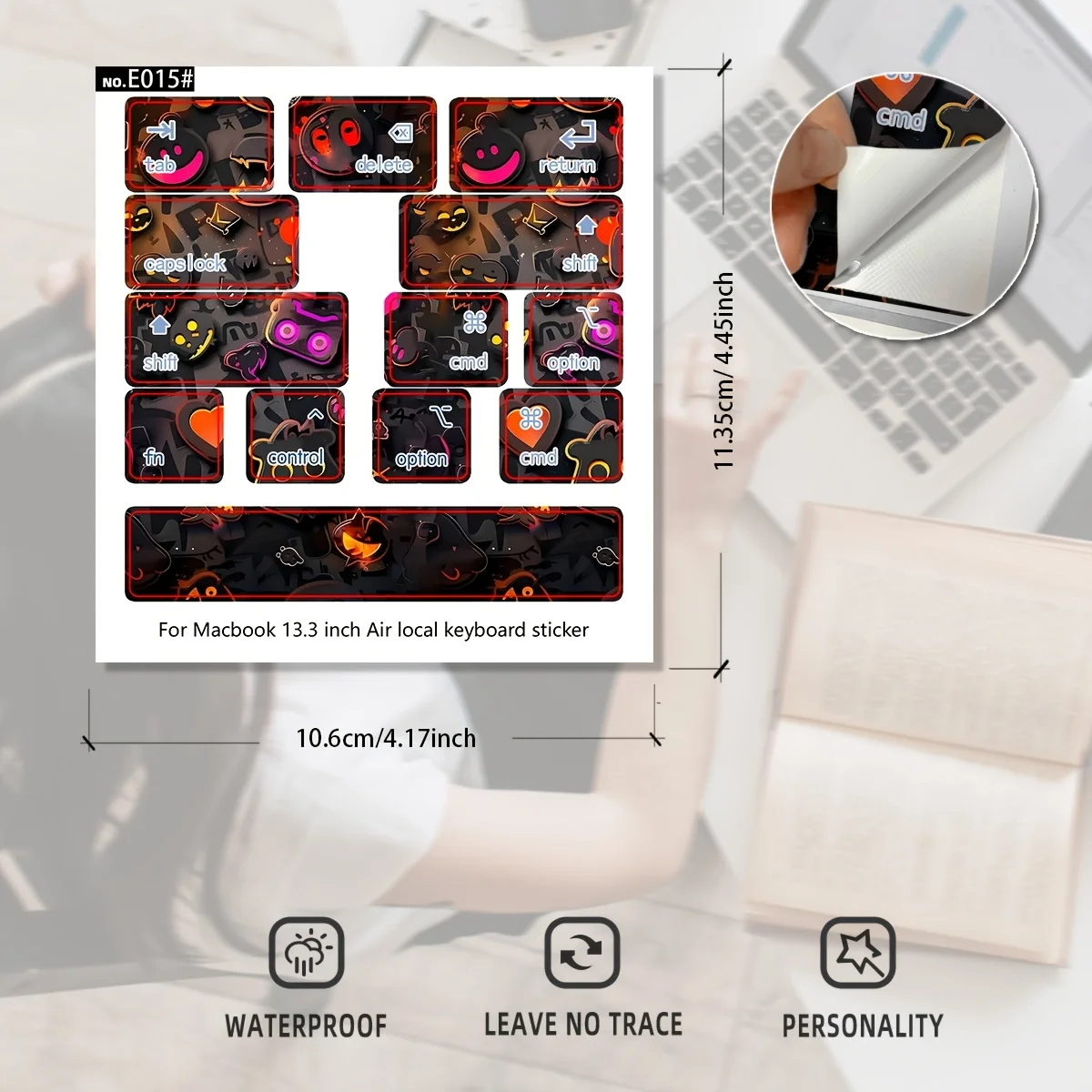 1Set Dark Style Laptop Keyboard Stickers, Red Pink Orange Smiley Heart Pattern, Waterproof Removable Key Decals view 2