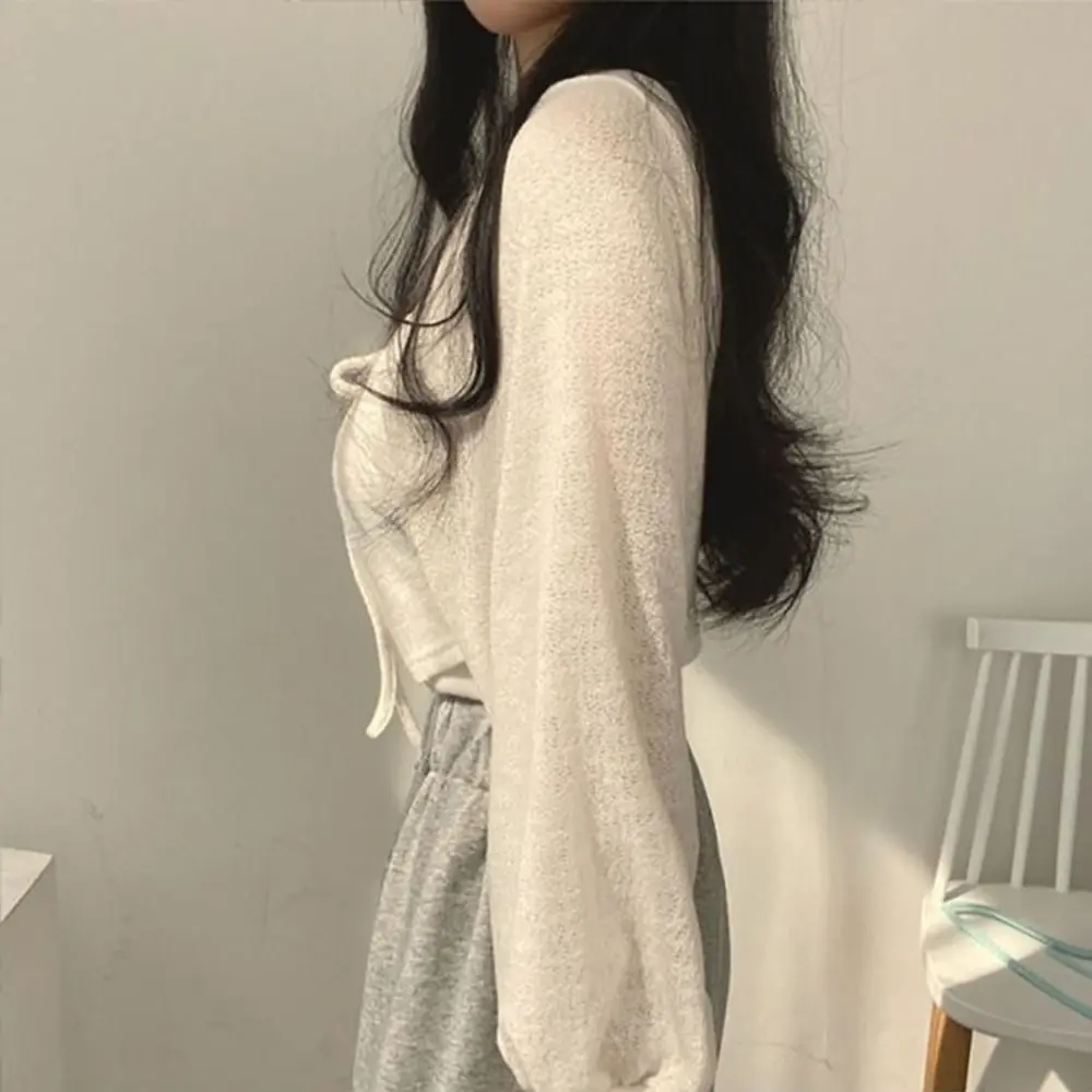 Fashion Thin Fabric Knitted Cardigan Lace-Up Casual Lace-Up Knitwear Sunscreen Short Coat Women