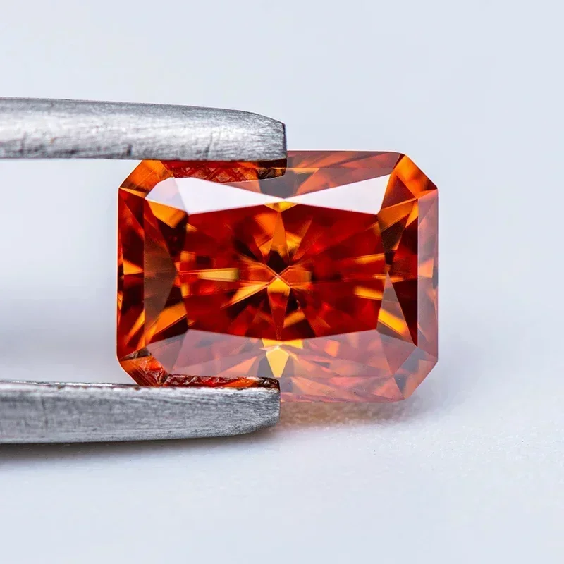 

Moissanite Stone Orange Color Radiant Cut Gemstone Lab Grown Diamond Charms Ring Necklace Gift Making with Certificate