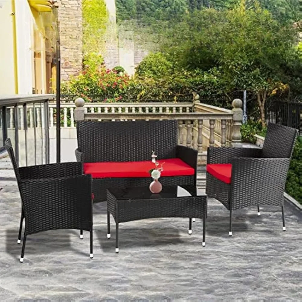 

Patio Furniture Set 4 Pieces Outdoor Furniture Wicker Patio Chair Rattan Patio Furniture Conversation Set