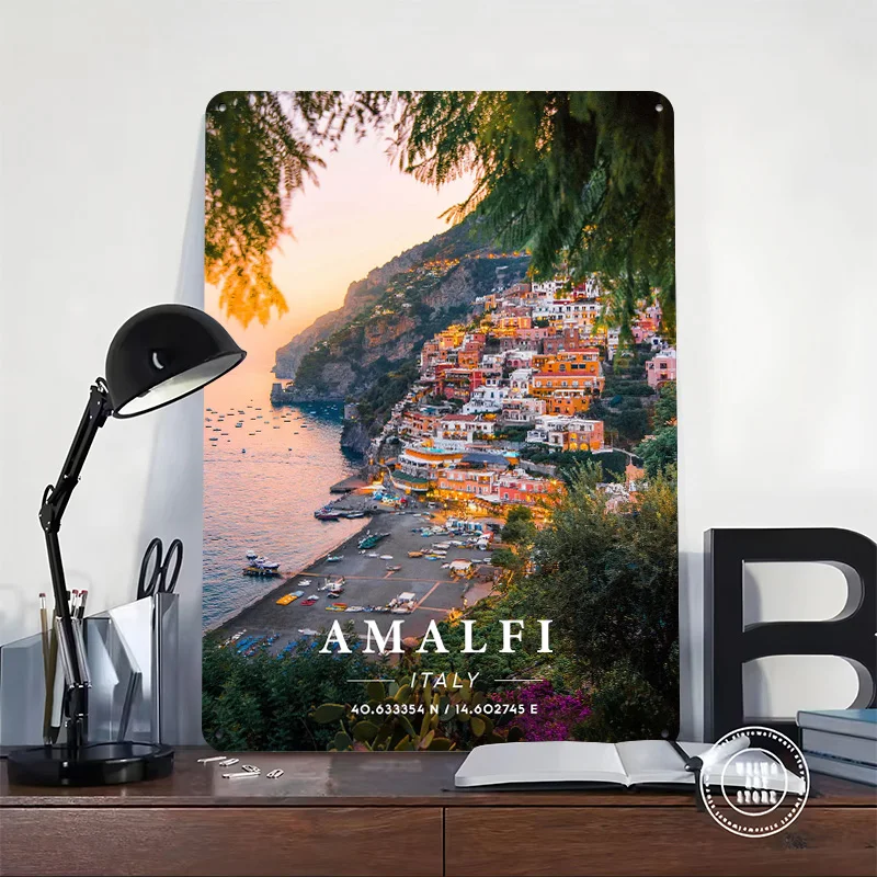 Amalfi Coordinate Art 3D Texture Printed Poster Custom Vintage Metal Tin Plate Sign for Wall Art Desk Decor Room Bar Accessories