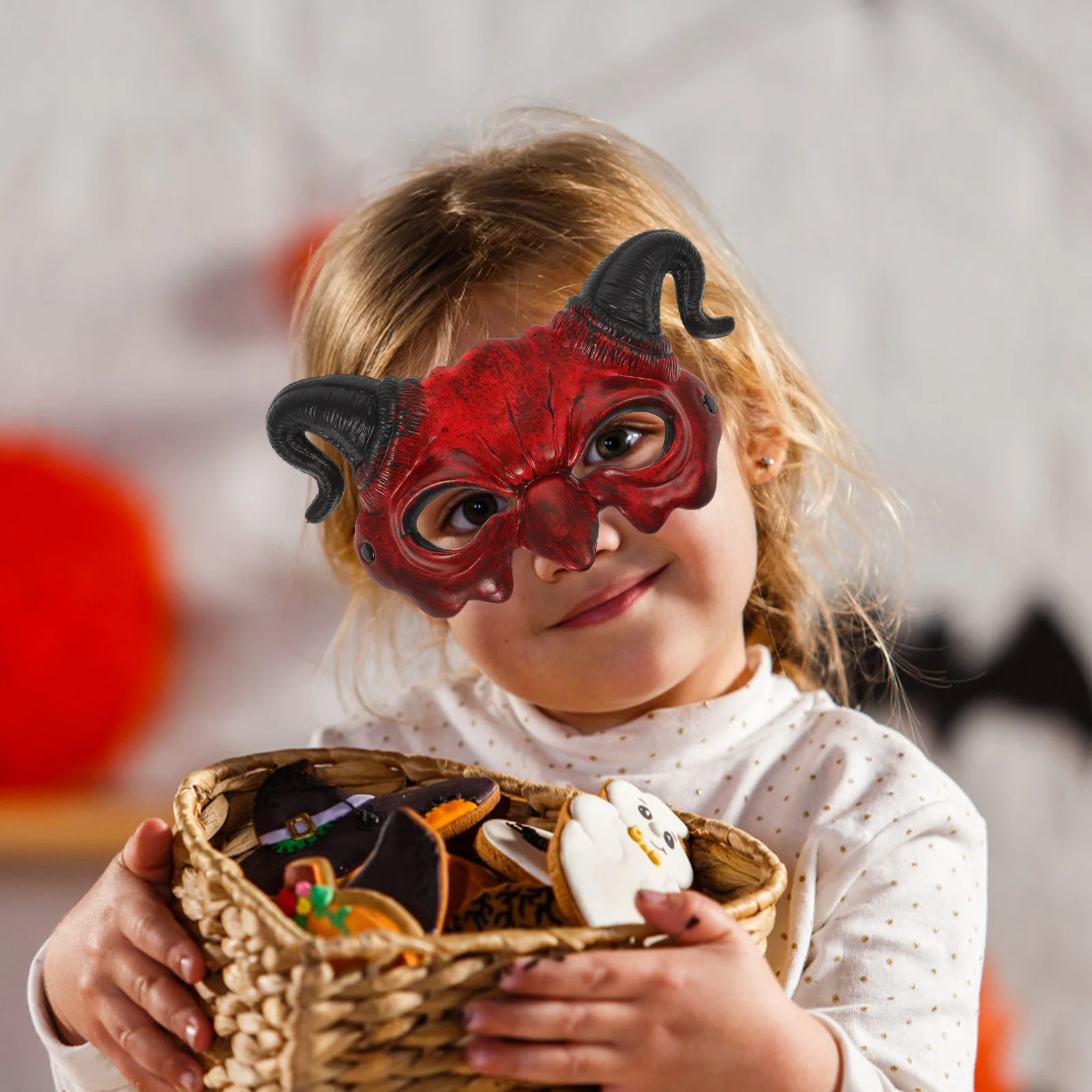 Mask Halloween Face Horror Half Graffiti Carnival Goat Horn Costume Scary Demon