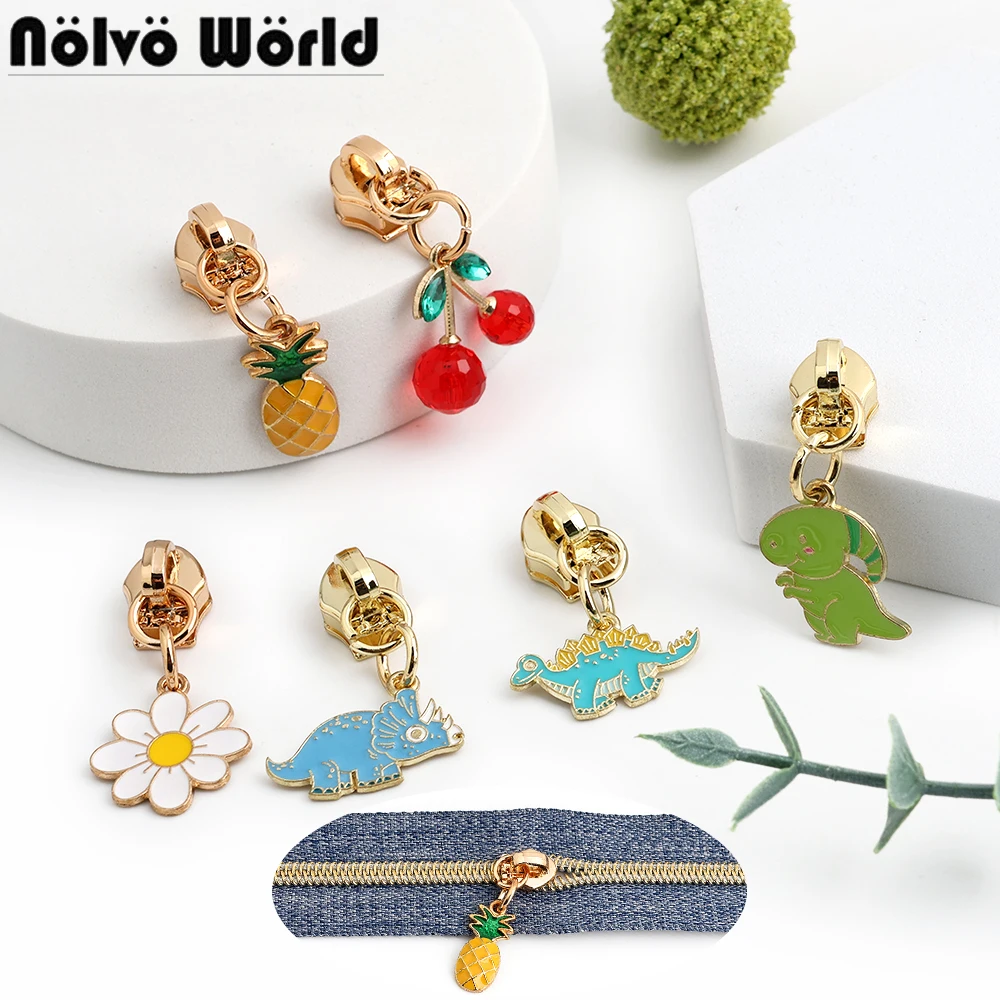 10/30/100PCS Cute Enamel Bee Sunflower Cherry 5# Zipper Puller Slider Heads For Tape Purse Bags Hangbag Charm Gift Accessories