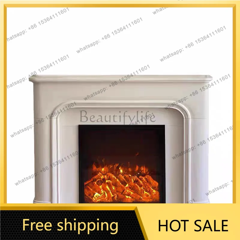XX. French retro simulated flame fireplace living room solid wood decorative cabinet