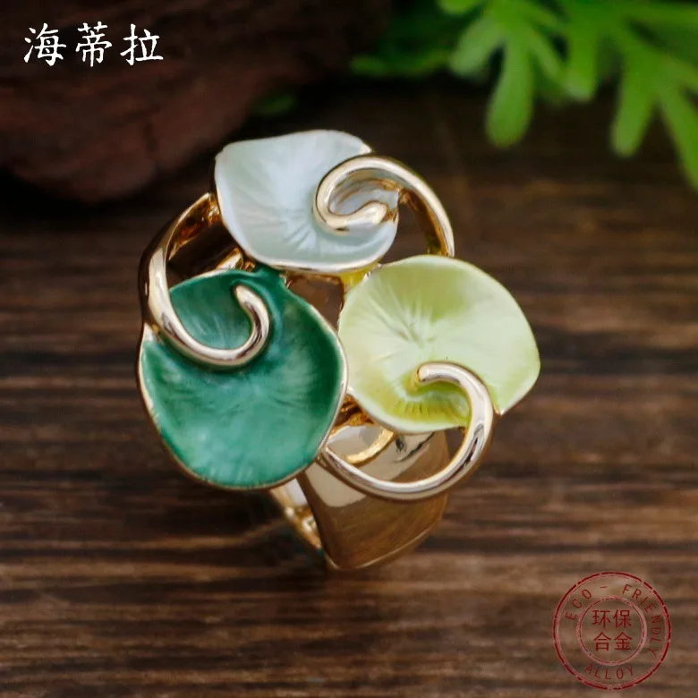 Hot-selling environmentally friendly zinc alloy enamel flower elastic ring women's versatile adjustable niche ring