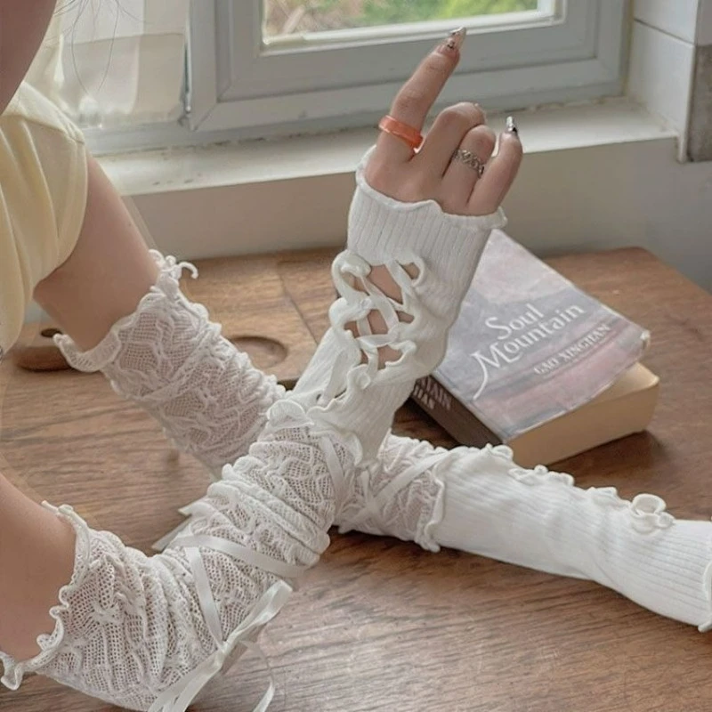 Dziewczęce rękawiczki baletowe z koronką, dopaminowe, słodkie, w stylu cool girl, z koronkowymi rękawami, personalizowane, korektor, ochrona przed słońcem, rękawiczki dla dziewczyn.