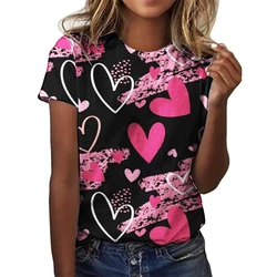 Love Heart 3D Print T-Shirts For Women's O-Neck T Shirt Short Sleeve Harajuku Tops Female Y2K Oversized Tee Shirt Women Clothing