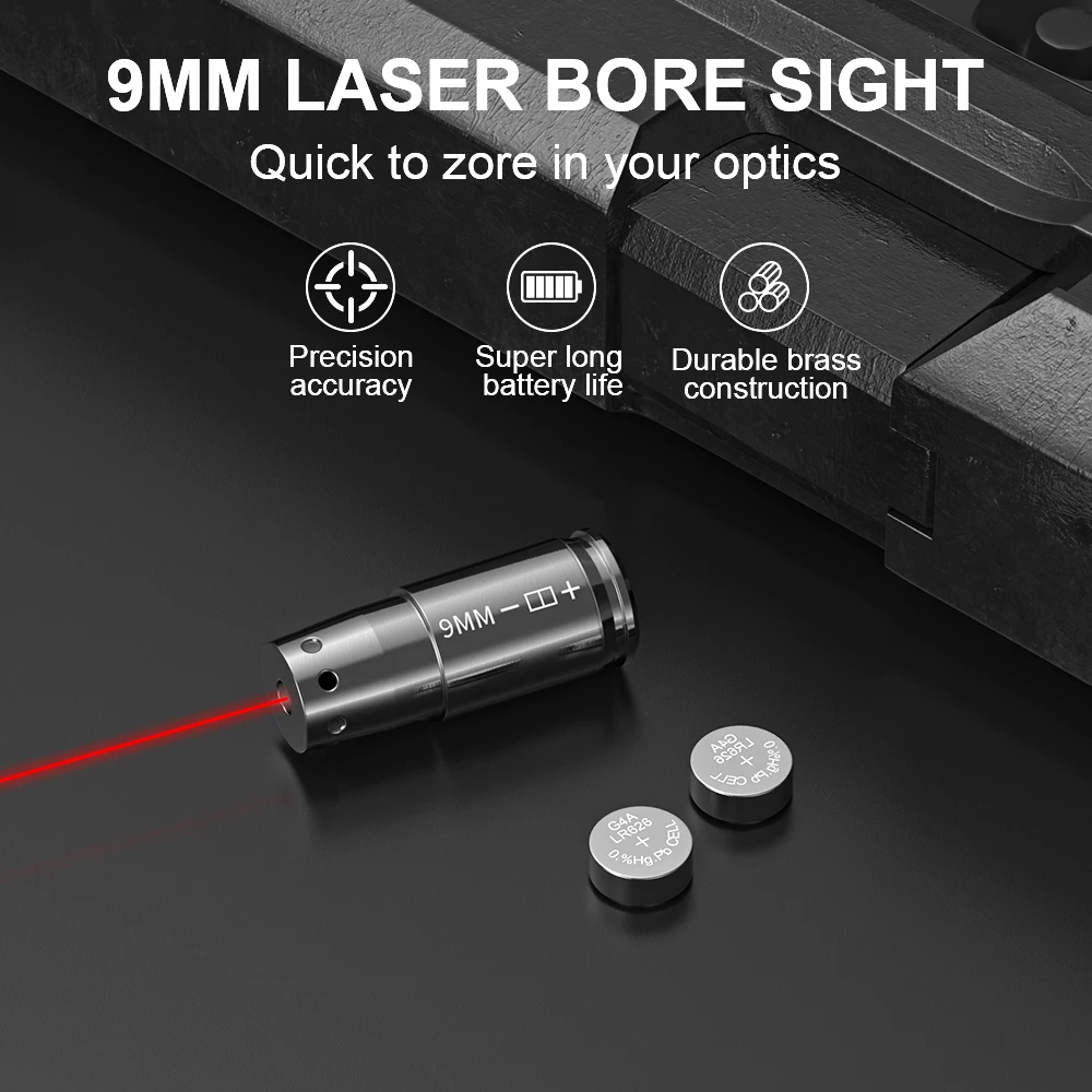 Red Dot Laser Bore Sighter,Sturdy Metal Build,High Concentricity for Fast Optical Zero‑in with Extra Batteries.