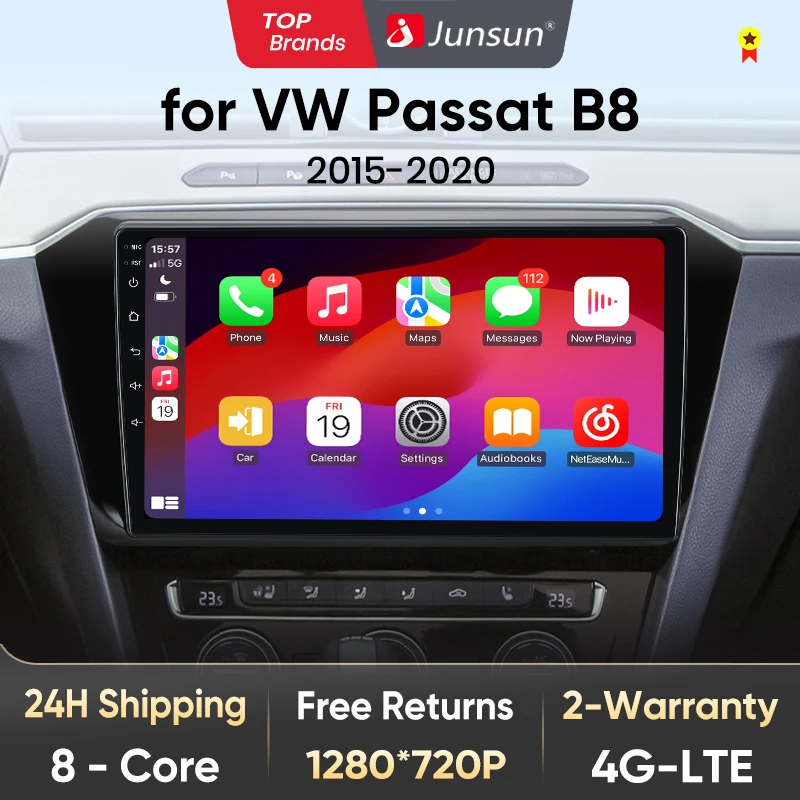 Junsun V1 AI Voice Wireless CarPlay Android Auto Radio For VW Volkswagen Passat B8 2015-2020 Car Multimedia GPS 2din autoradio