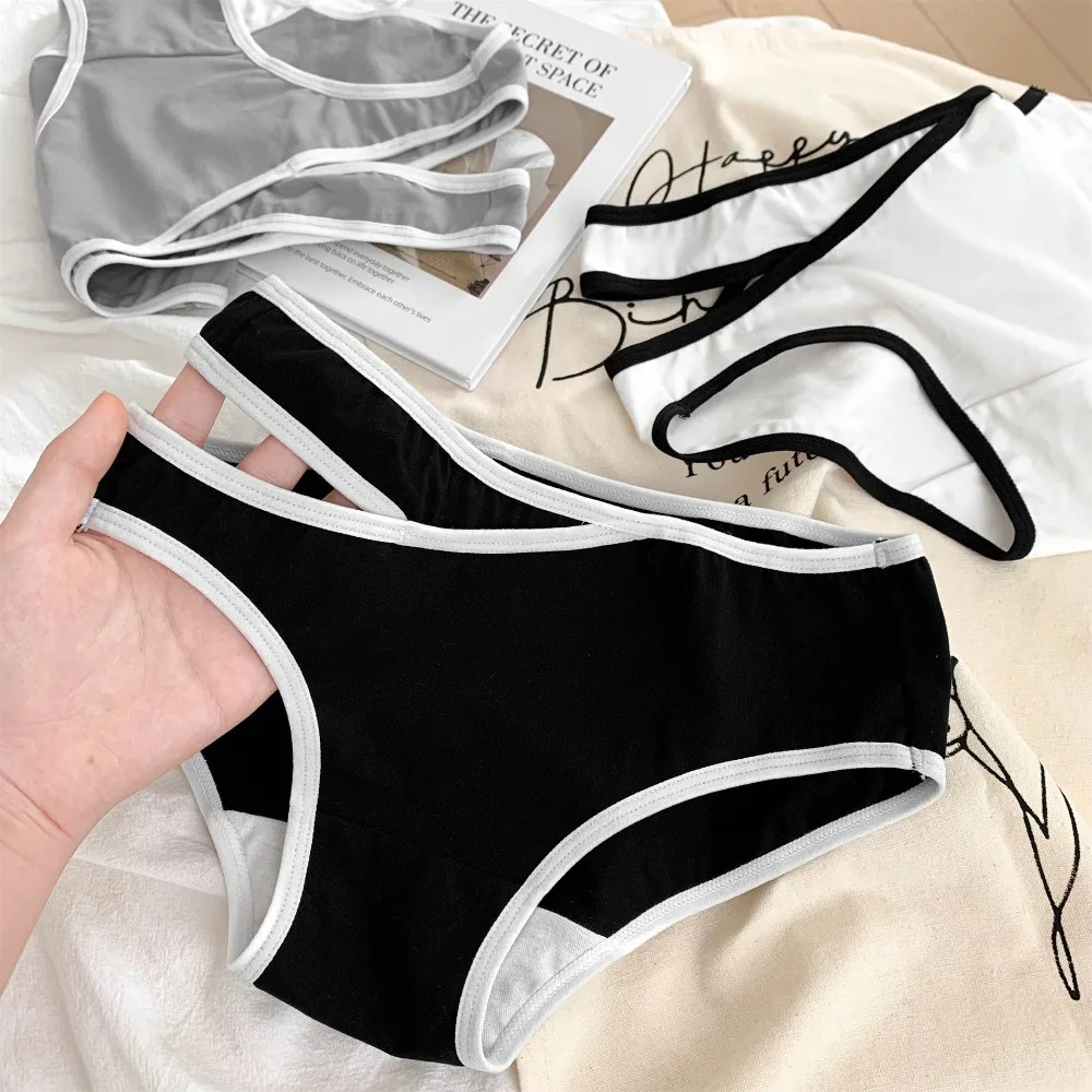 Comfortable Solid Color Breathable Japanese Fashion Underpants Middle Waist Cotton Panties Women Underwear Lady Briefs