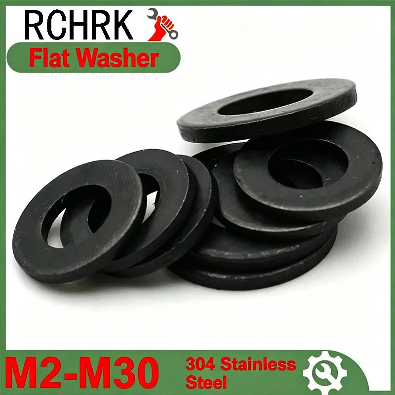 Black 304 Stainless Steel Circular Plain Gasket M2 M2.5 M3 M4 M5 M6 M8 M10 M12 M14 M16 M18 M20 M22 M24 M27 M30 Flat Washer GB97