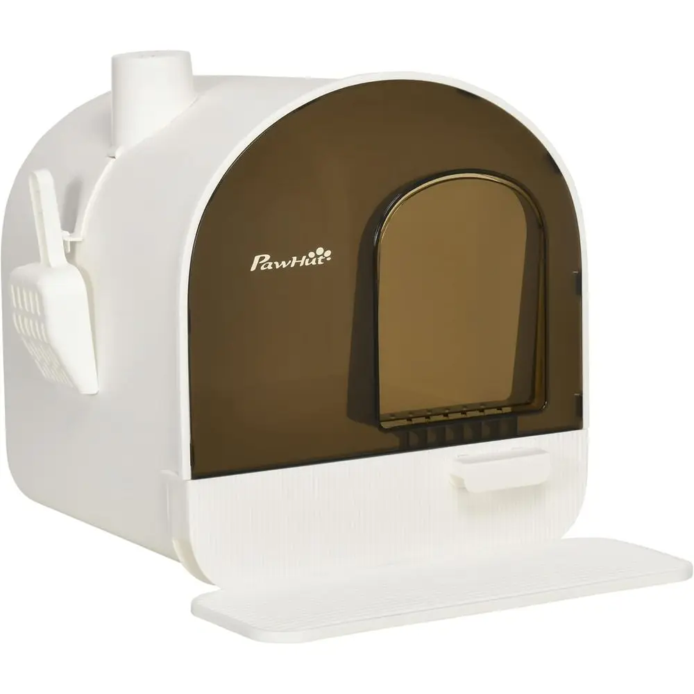 

Cat Litter Box with Lid, Covered Litter Box or Indoor Cats with Tray, Scoop, ilter, 17" x 17" x 18.5", White
